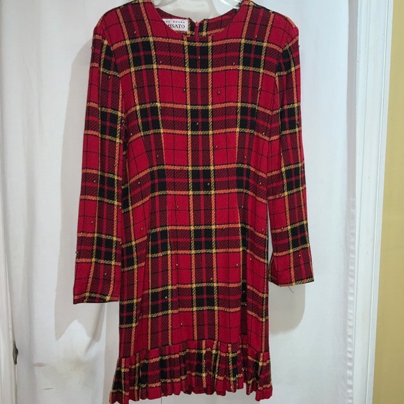 Kamisato by Geary Roark plaid sheath dress Size 10 vintage pleated hem - Picture 1 of 11